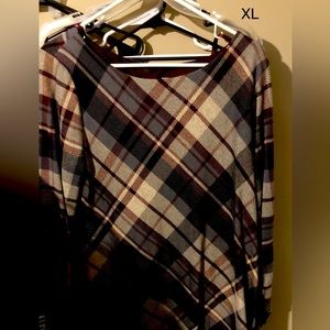 Multi colored gently worn brown long sleeved dress, very warm